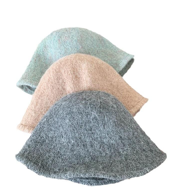 Winter versatile mixed color bucket hat women keep warm and show small face plush knitted bucket hat temperament versatile basin hat