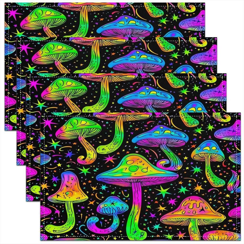 1PC Mushroom Decor Table Place Mats Longleg Mushroom Dragonfly Placemat for Kitchen Dining Table Decor