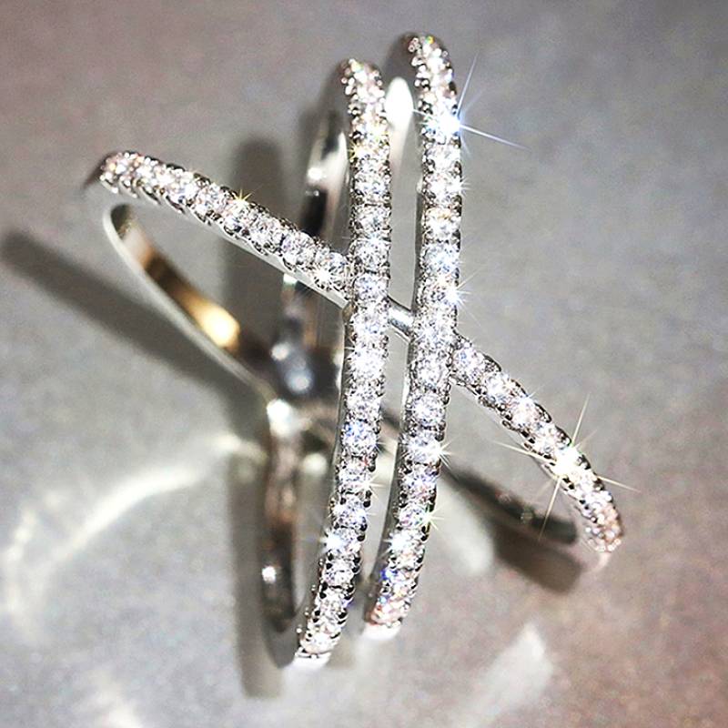 

Huitan Cross Design Women Ring Full Sparkling Cubic Zirconia Fashion Party Lady Accessories Versatile Simple Wedding Zircon 6