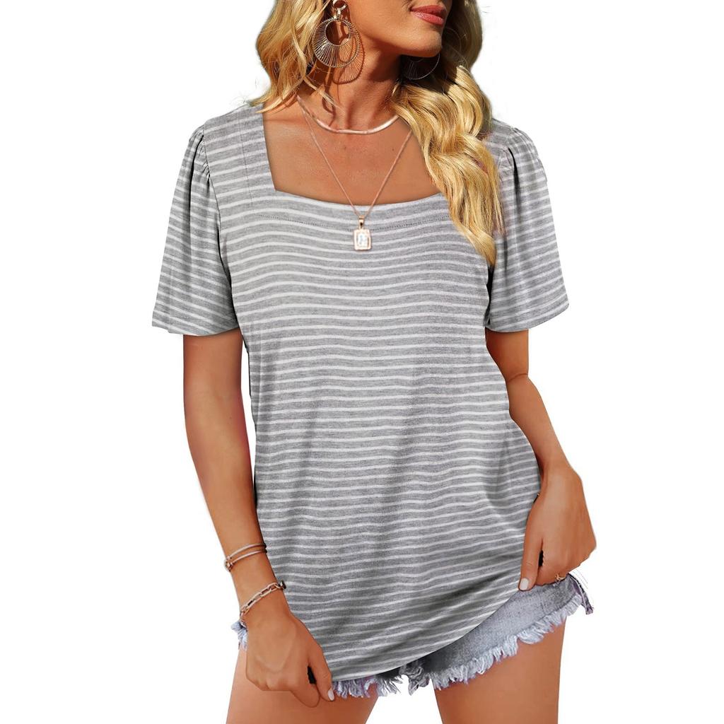 Short Sleeve Stripe Tops Blouse T-shirt 