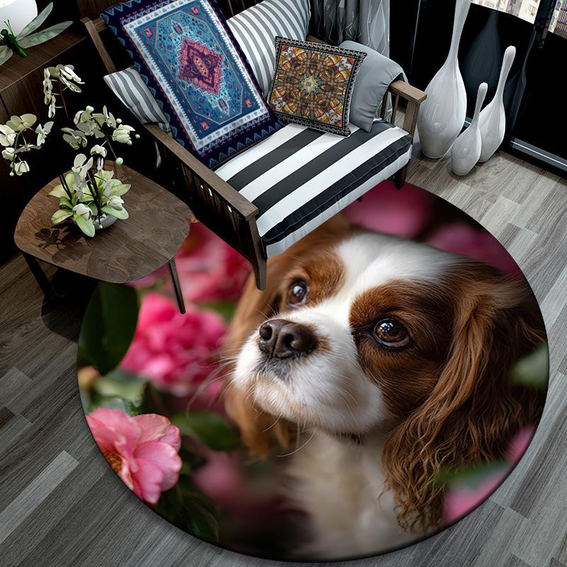 Bernese Mountain Dog Round Area Rug,Carpet Rug for Living Room Bedroom Sofa Playroom Decor,Non-slip Floor Mat