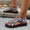 Sommer Neu Dicksohlig Farbkombination Klettverschluss Europäischer und Amerikanischer Berühmter Stil Strand Sandalen Damen Großhandel