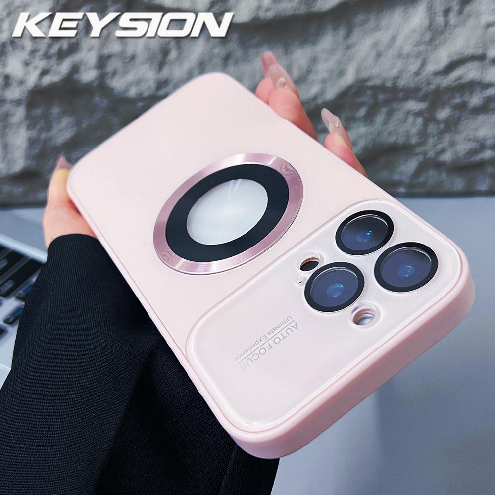 KEYSION Luxury Glass Camera Lens for MagSafe Magnetic Wireless Charging Case for iPhone 12 11 Pro Max Shockproof Phone Cover