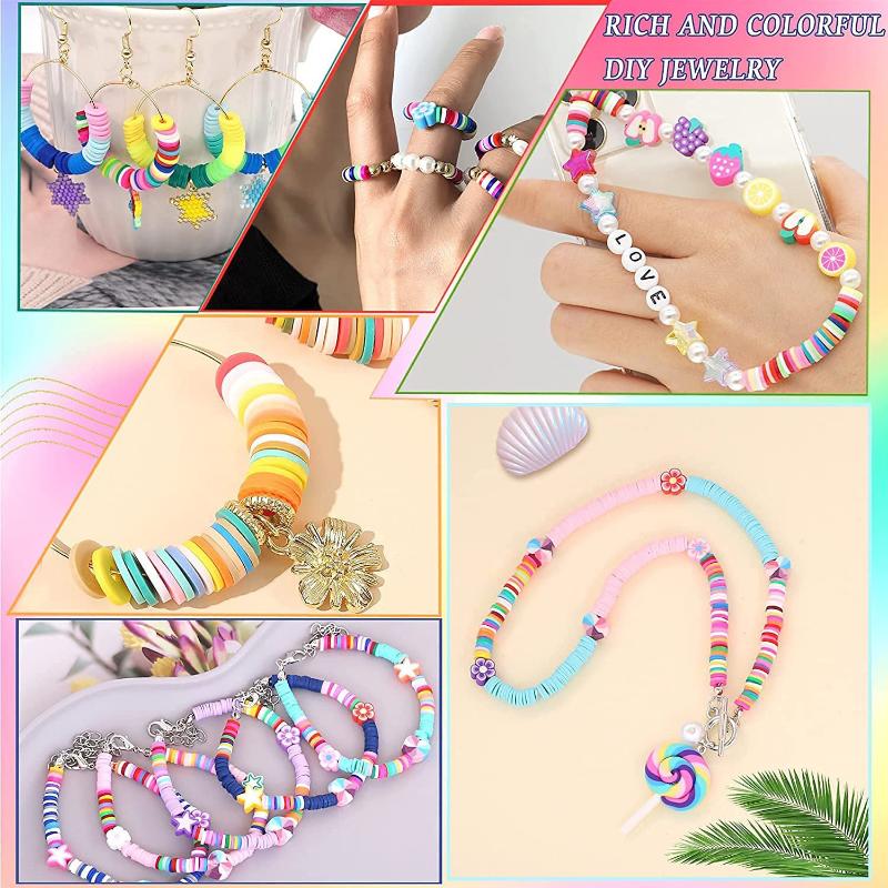 4394PCS/BOX 6MM Polymer Clay Beads Set Rainbow Color Clay Flat Chips Beads Bracelet Making Set DIY Boho Jewelry Materials Accessories Kit