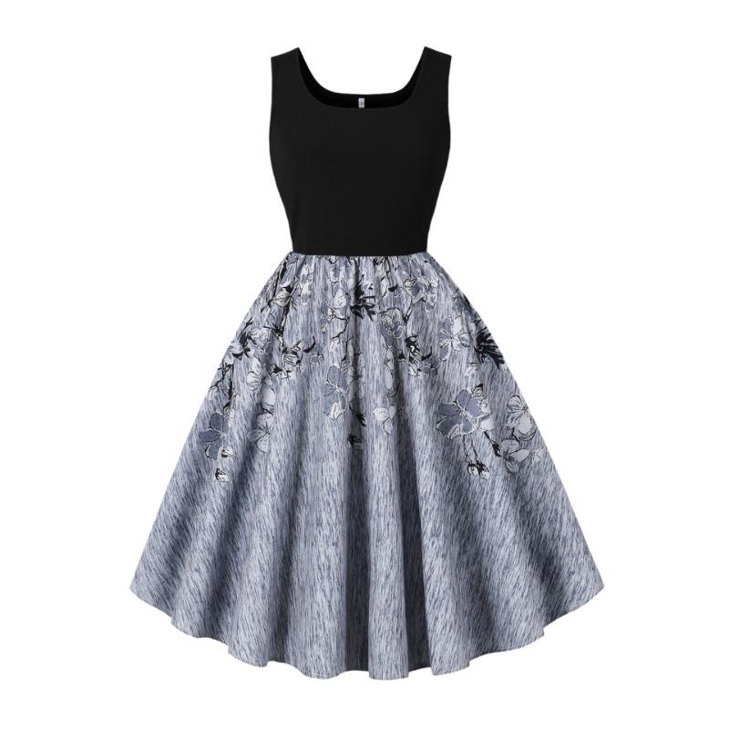 Summer new retro vest collar sleeveless black spelling print pendulum dress