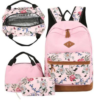 Zaino per la scuola primaria, media e superiore, con stampa a fiori, per ragazze, borsa per il pranzo, astuccio per matite, set da 3 pezzi, zaini per la scuola dei giovani