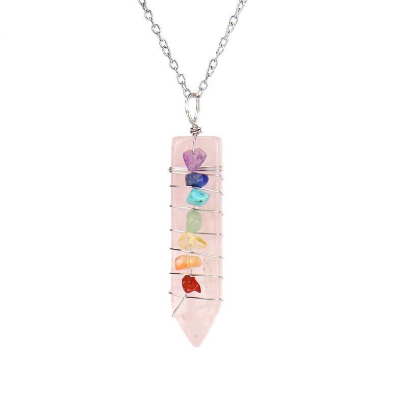 

Hand-Wound Colorful Gravel Natural Stone Crystal Amethyst Sword-Shaped Pendant Necklace N508 рожевий кварц кольору
