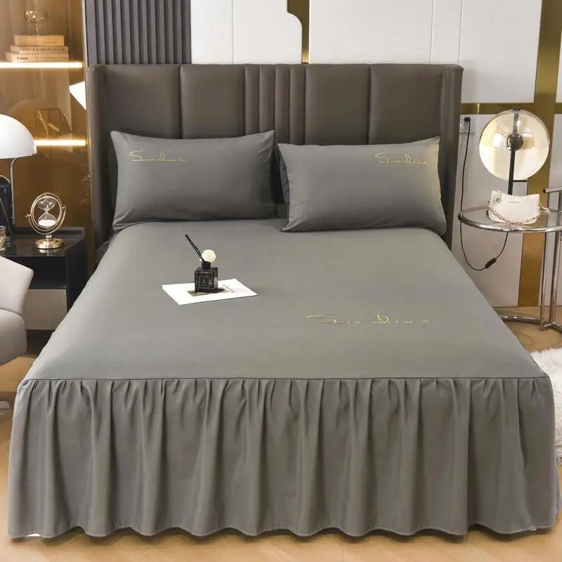 3Pcs Skin Friendly Bed Skirts Full Set Thick Raised Lace Bed Sheets Non Slip Covers for Tatami Mats