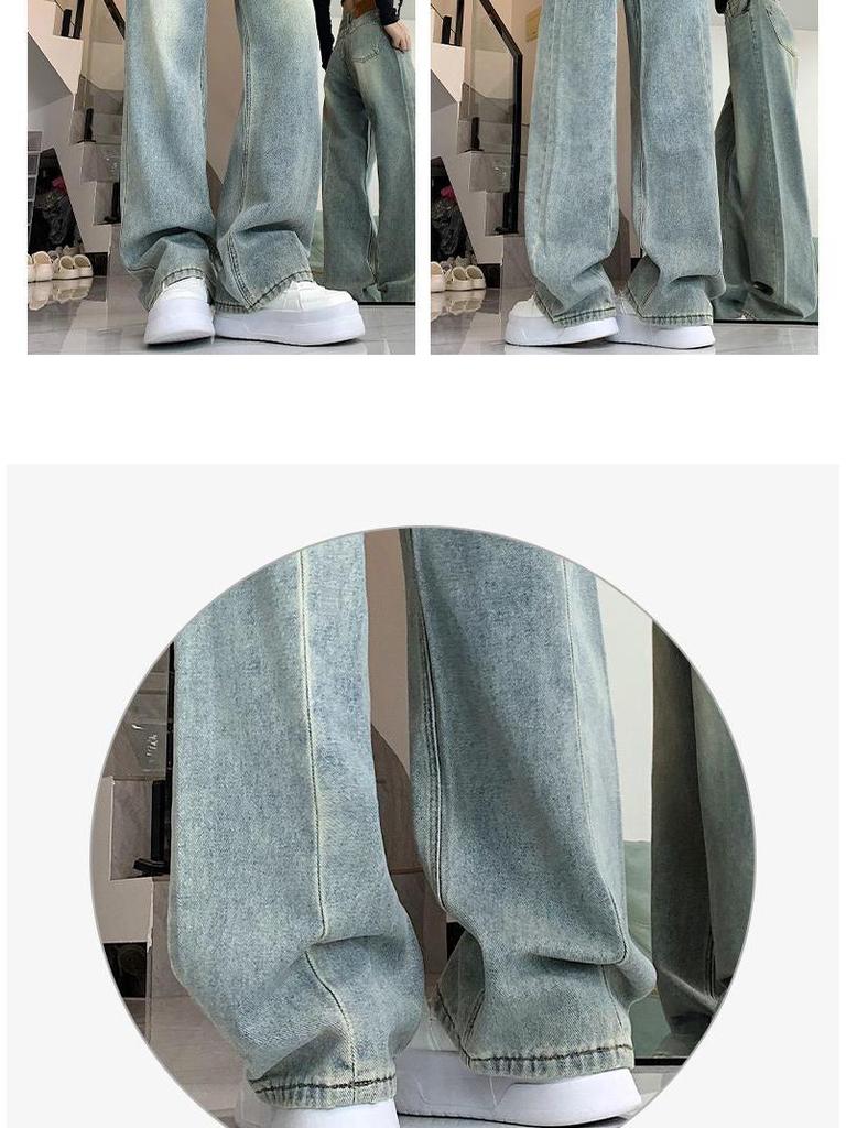Women's Retro Distressed High-Waisted Wide-Leg Jeans, Loose & Slimming, Floor-Length Cigarette Pants