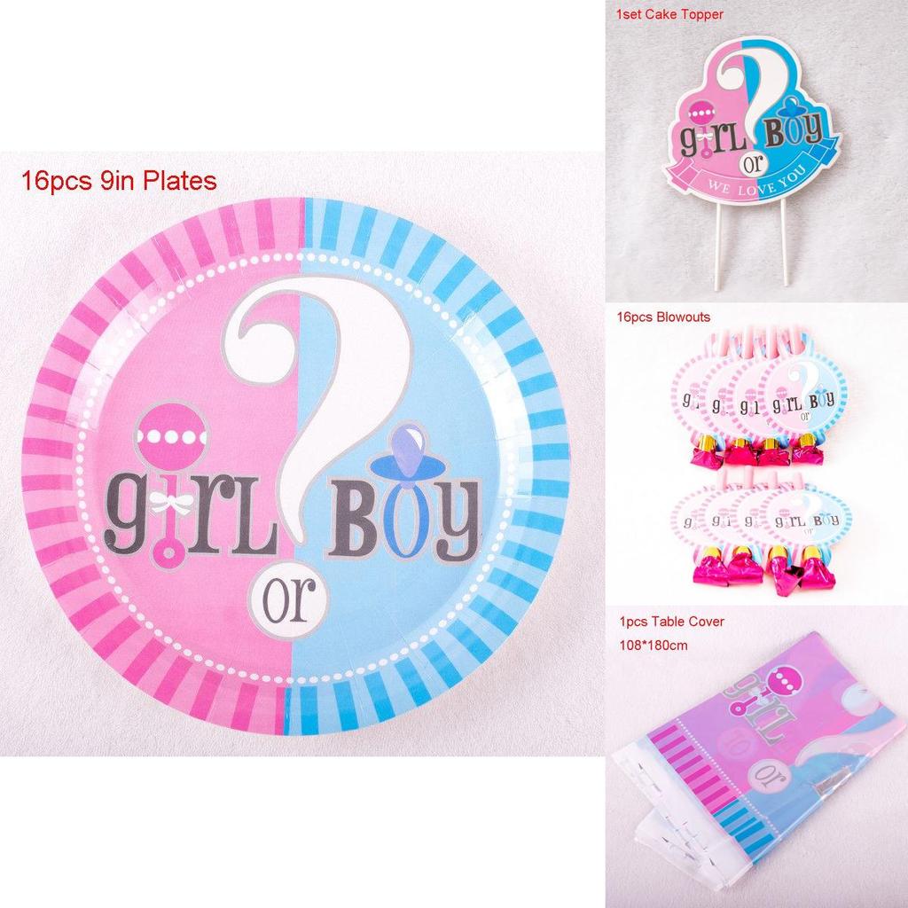 Elegant Baby Gender Reveal Party Decoration Boy Or Girl Disposable Tableware Set