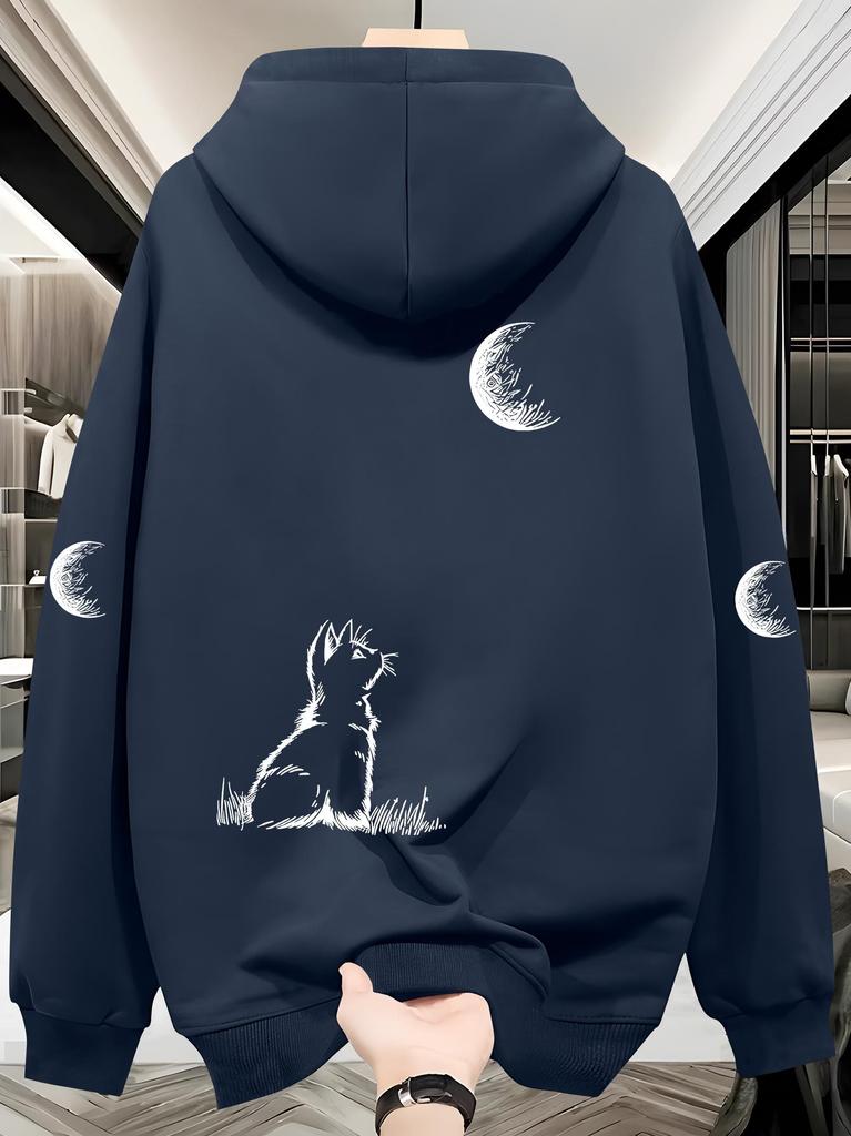 Fashionable men's hooded sweatshirt with letter-print design, kangaroo pocket drawstring decoration / Simple style, suitable for daily wear