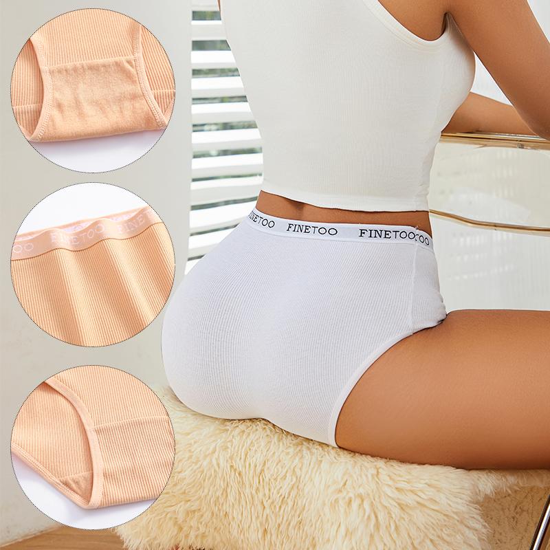 4Pcs/Set Cotton Women Panties Lady Plus Size Underwear High Waist Briefs Breathable Solid Color Female Lingerie Shorts FINETOO
