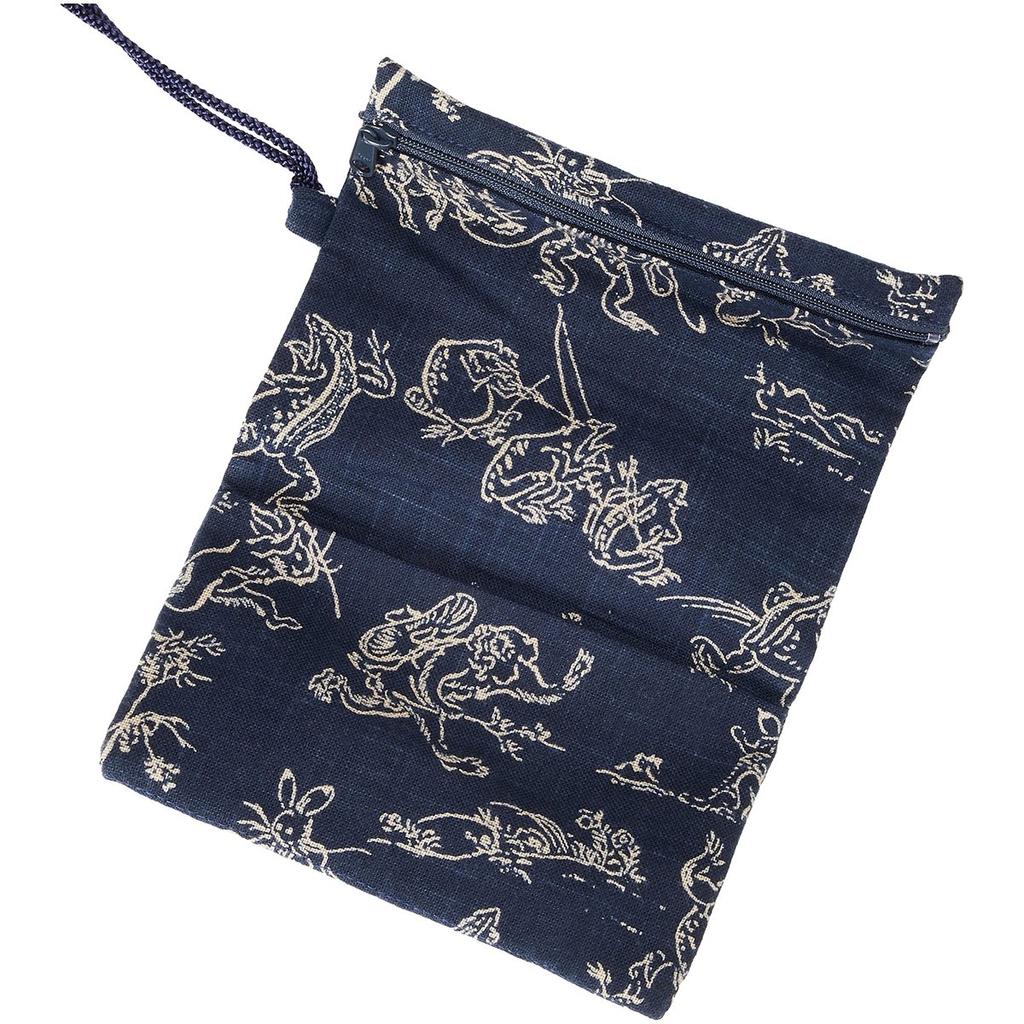 Maruzen Japanese Cloth Wallet - Choju-giga Design, Navy, Handmade Fabric Wallet