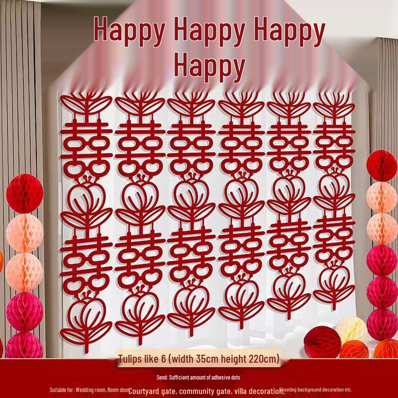 Double Happiness Wedding Room Decoration: Long Strip Happy Sticker for Wall & Floor - Perfect Wedding Celebration & Dress-up Supplies