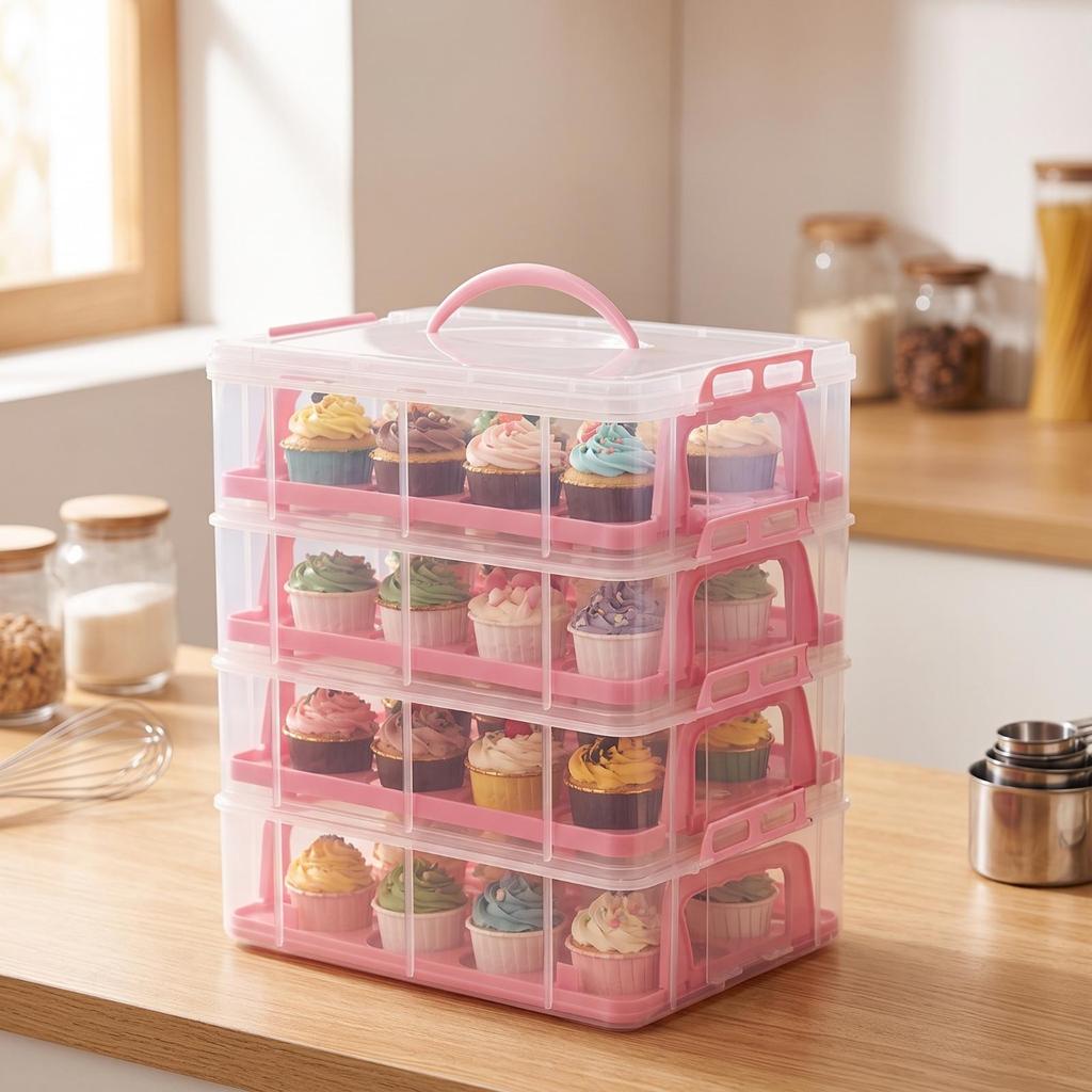 Cupcake Carrier with Lid and Handle Clear Secure for Home Cooks, Parties,