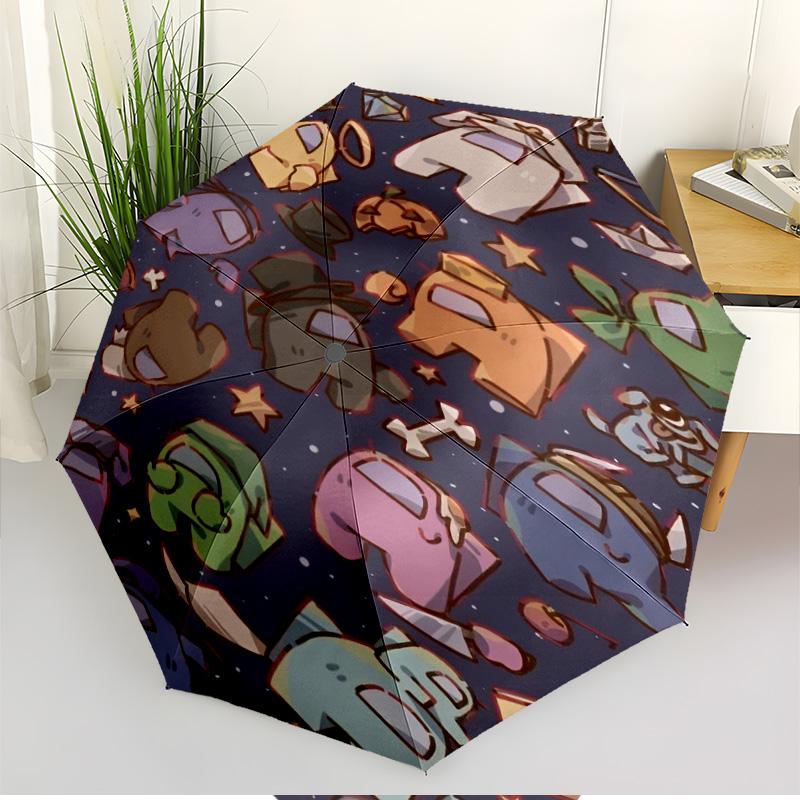 Among Us Print Automatic Open Close Umbrella, Portable Foldable Umbrella, for Outdoor Commute Camping Trip, Ideal Birthday Gift