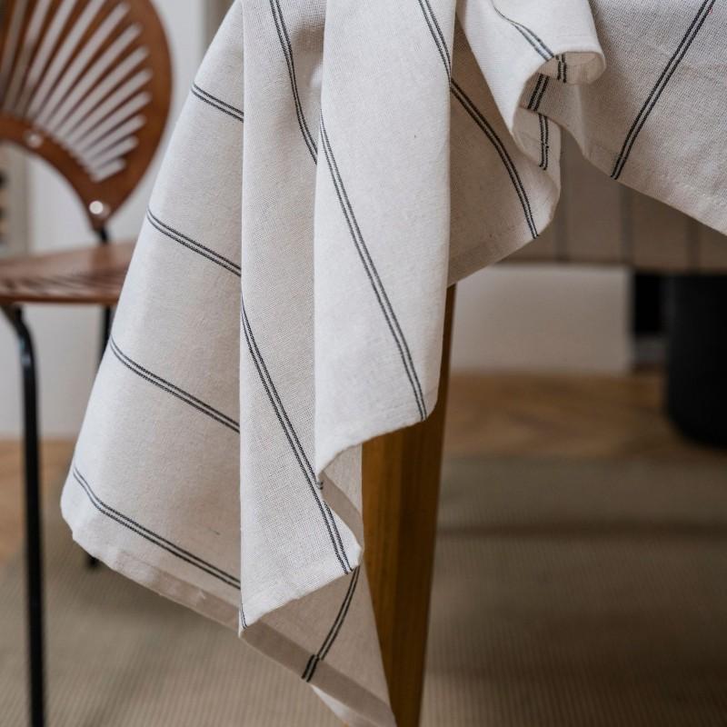 Striped Woven Tablecloth Dining Table Rectangular Cotton Blend Dustproof Home Decor