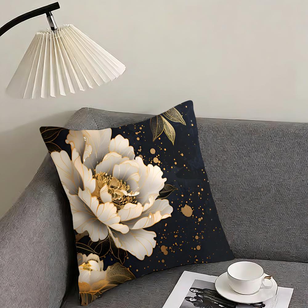 Fashion Peony Cushion Cover Reversible Plush Pillow Cover – For Car, Sofa, Bedroom, Perfect As a Gift.