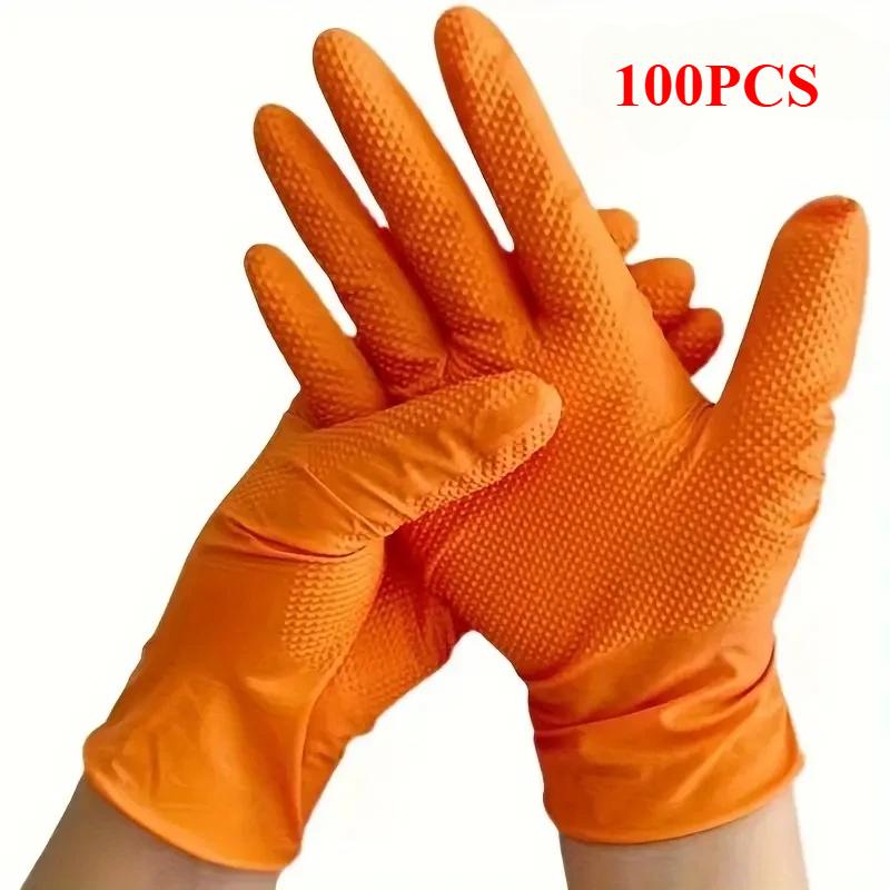 Heavy Duty Orange Nitrile Gloves 8Mil Industrial Disposable Gloves Mechanic Safety & Work Gloves with Diamond Textured Grip for