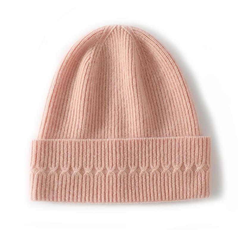 Women's Cashmere Solid Color Knitted Hat - Winter Warm Dome with Ear Protection.