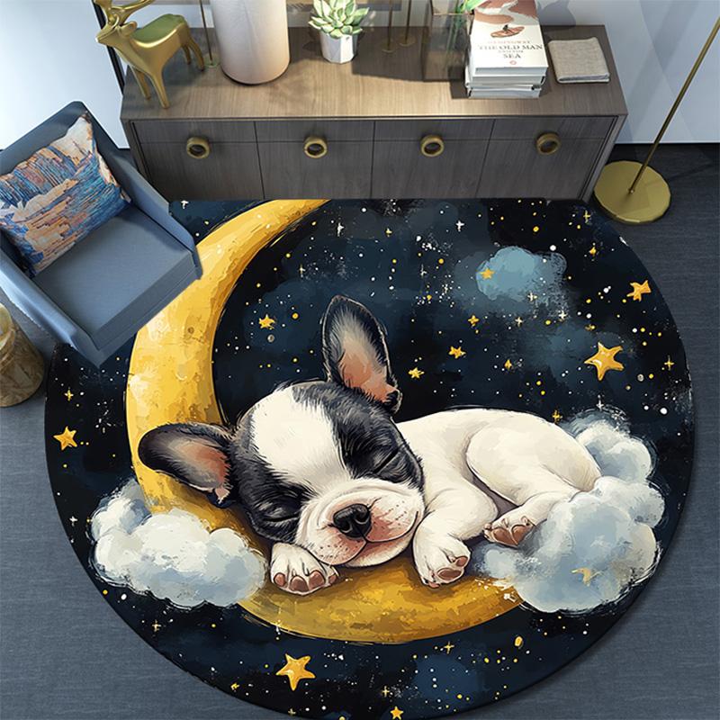 Sleeping Puppy Round Area Rug,Carpet Rug for Living Room Bedroom Sofa Playroom Decor,Non-slip Floor Mat