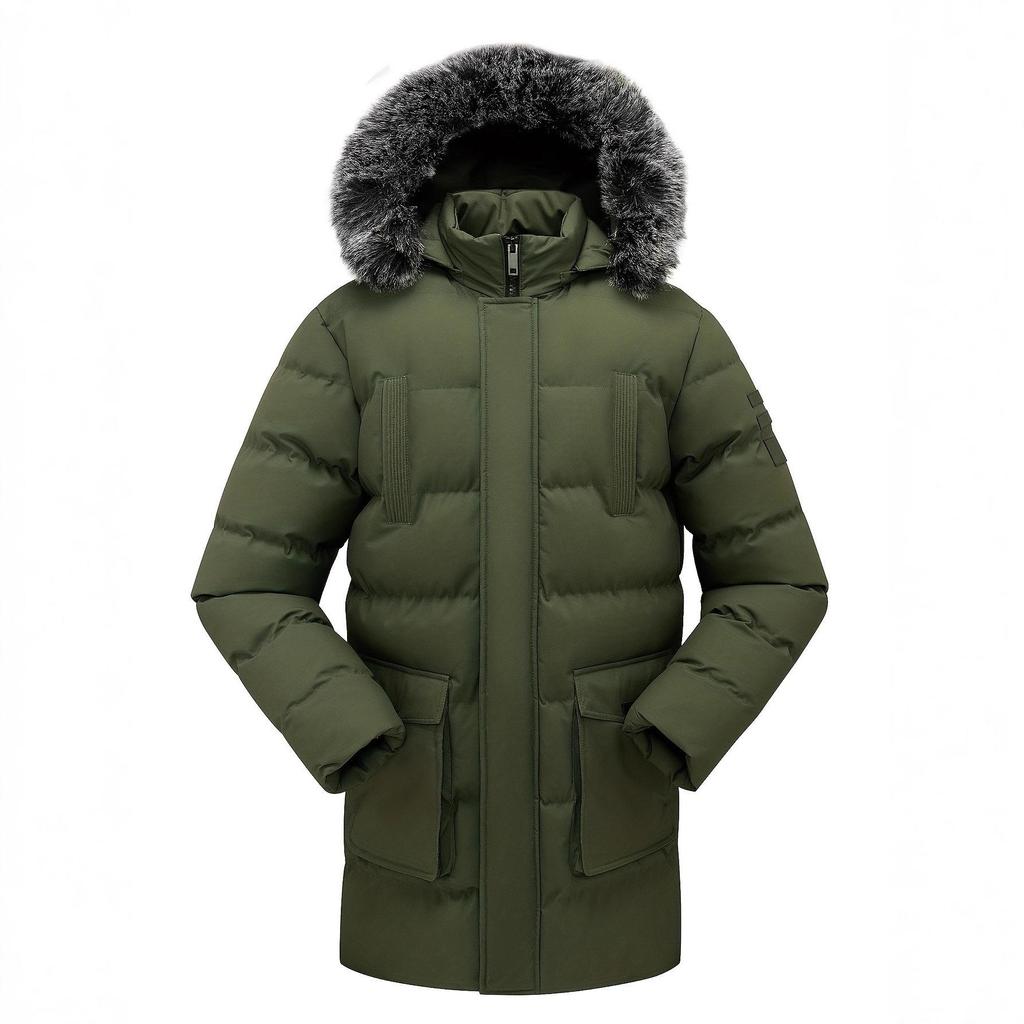 Herren Mittellange Europäische Winter Baumwolljacke - Dick, Winddicht, Kältebeständig Skimantel mit Reißverschluss