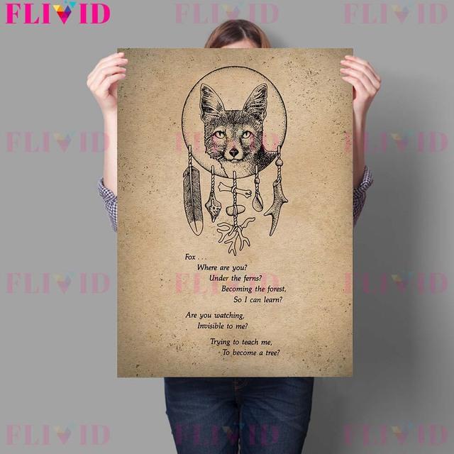 Animal Wizardry Magic Wall Art Oil Painting Totem Faith Retro Poster Crow and Wolf Art