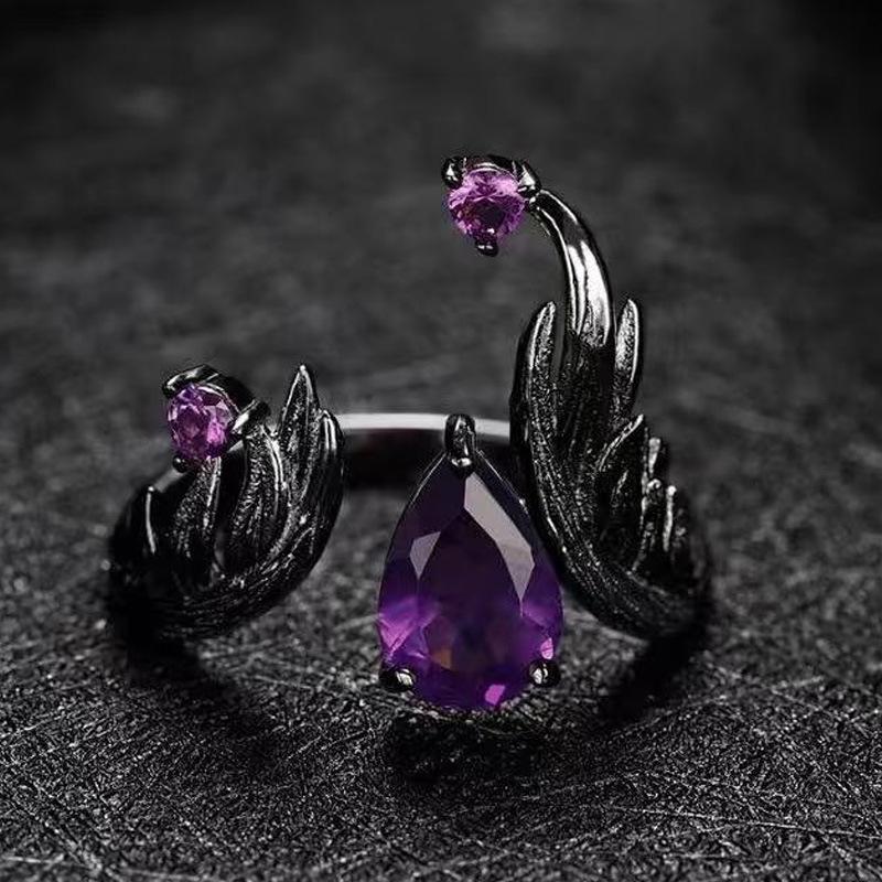 Purple Diamond Open Ring: European & American Dark Retro Punk Style for Women.
