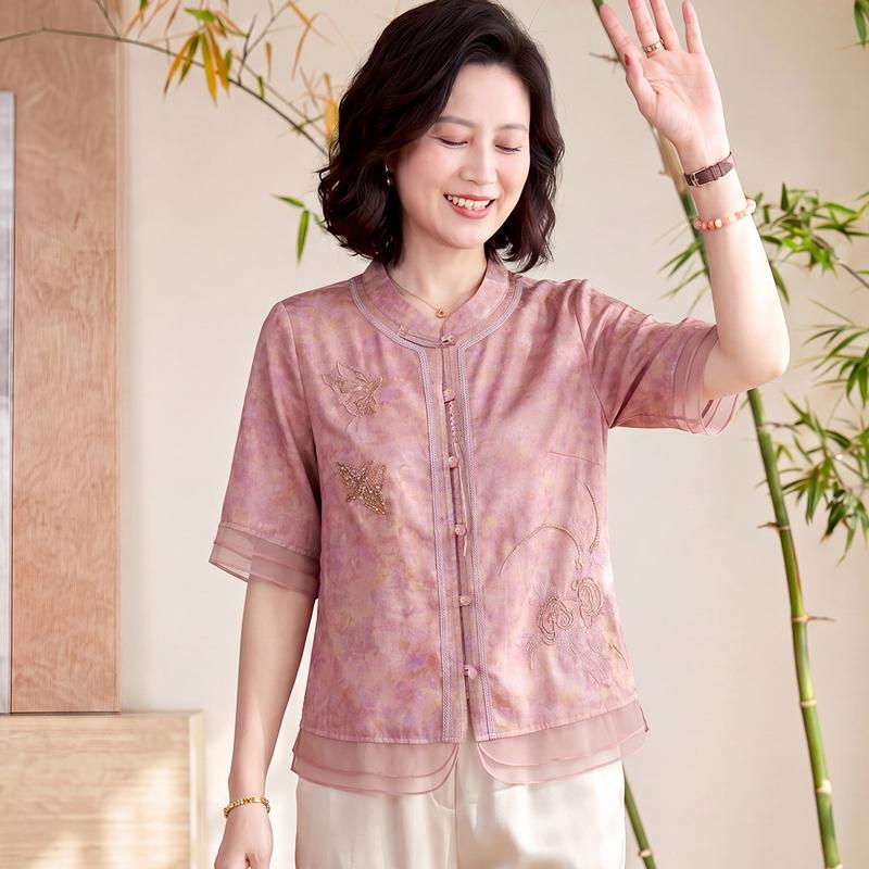 Women's New Chinese Style Embroidered Summer Shirt