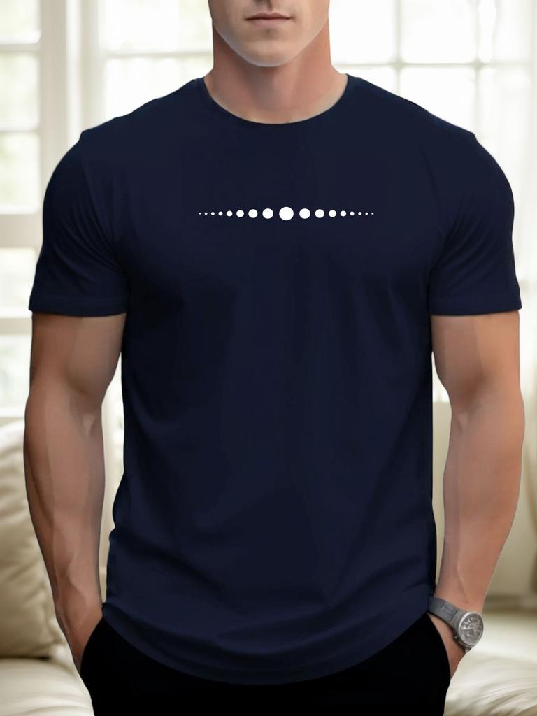Men's Summer 100% Pure Cotton Fashionable Casual Loose Polka Dot Pattern Printed Round Neck Short Sleeved T-Shirt Top