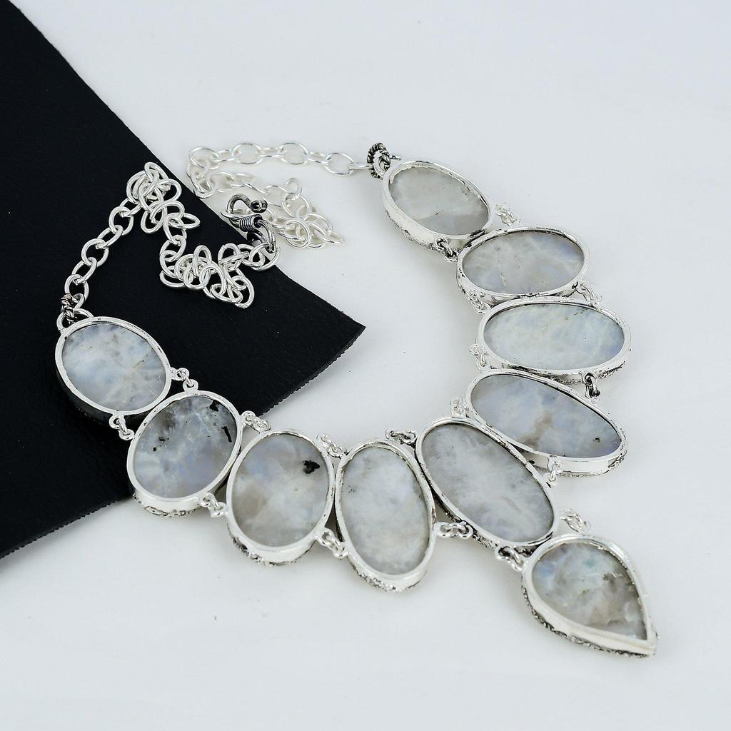 Natural Rainbow Moonstone Gemstone Handmade 925 Sterling Silver Electroform Necklace, Moonstone Silver For Wife Unisex Necklace Love Gifts