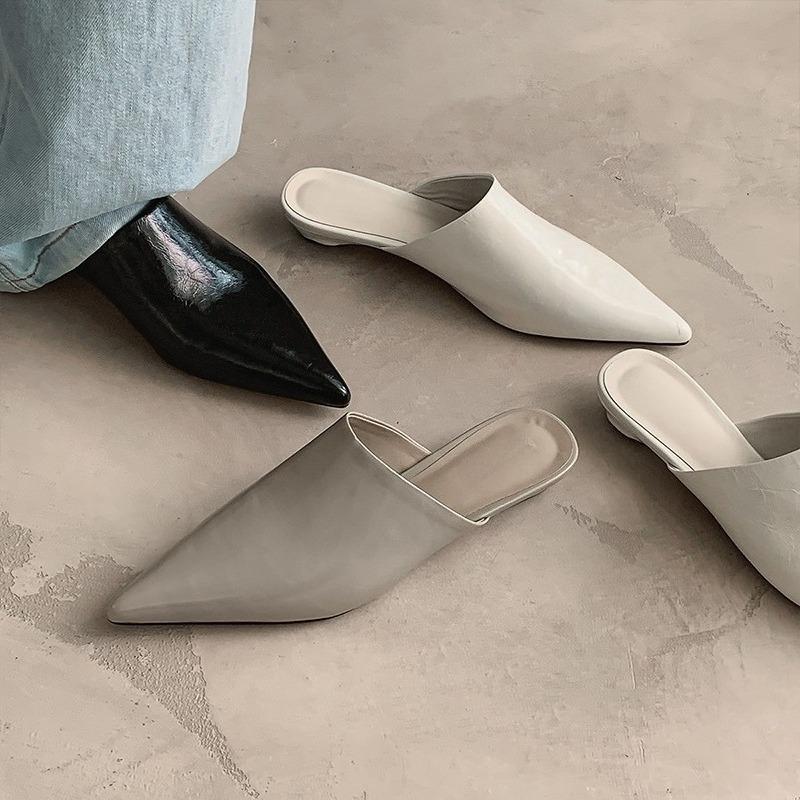 High-end Semi-slippers for Women Spring and Summer Retro Pointed Toe Deep Mouth One-foot Slip-on Baotou Slippers for Outer Wear