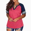 2024 Euro-America V-Neck Color Block Short Sleeve Loose Top