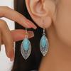 Vintage Pattern Blue Rhinestone Inlaid Turquoise Water Drop Earrings Bohemian Personality Water Drop Earrings