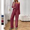 Nuevo pijama de rayas para mujer, cuello redondo, manga larga, pantalón largo, conjunto de ropa de estar por casa