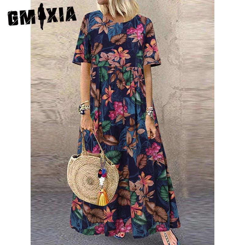 

GMXIA женские модные летние весенние однотонные повседневные платья с коротким рукавом и круглым вырезом с высокой талией и принтом XXXXXL темно-синий