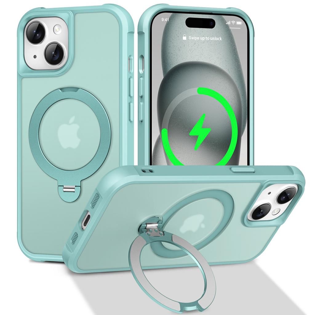 For iPhone 15 Case Compatible with MagSafe Rotatable Kickstand TPU+PC Shockproof Phone Cover