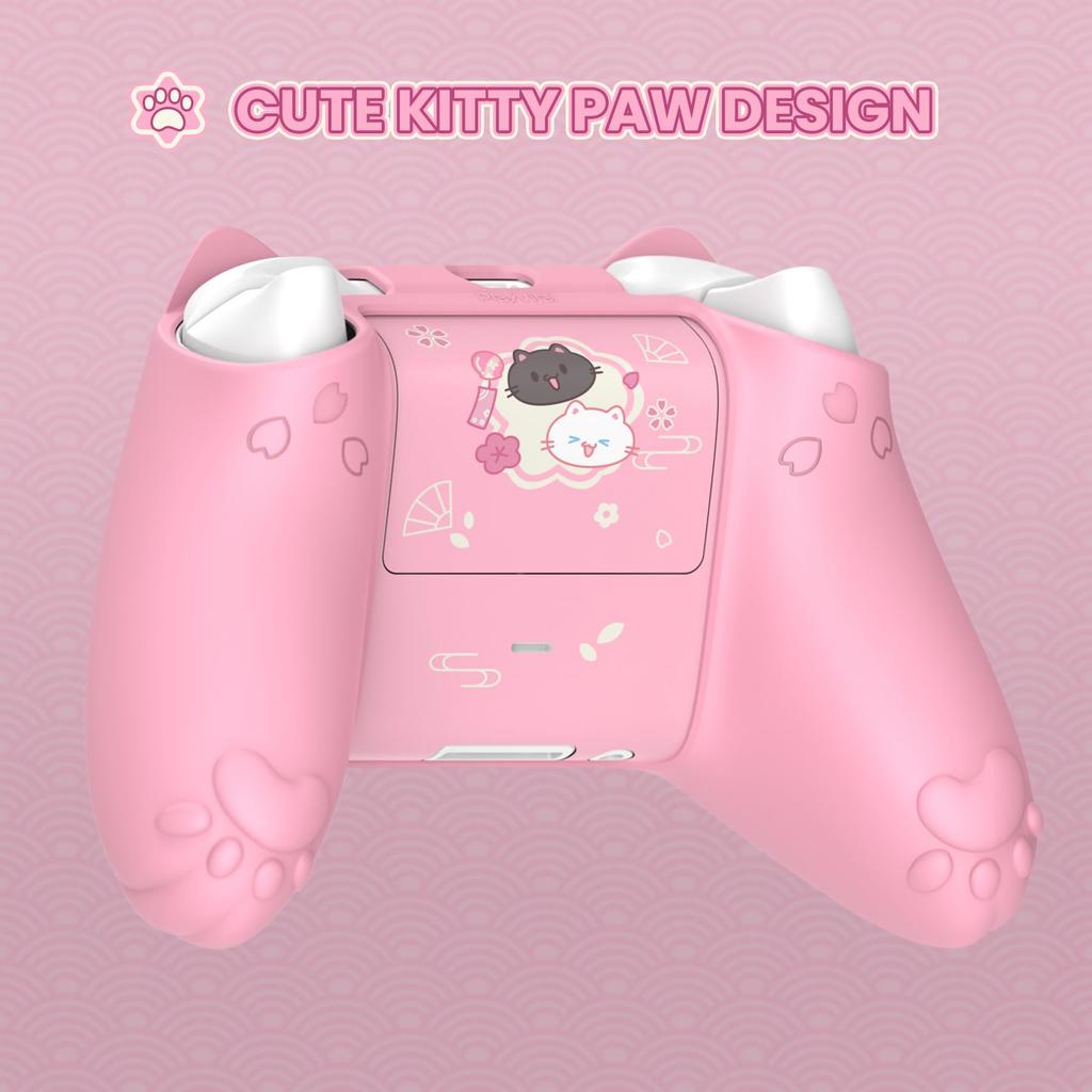 PlayVital Silicone Cover for Xbox Series Sakura Kitten Design Grip Cover Thumbstick Caps Stickers Soft Rubber Case for Xbox Wireless Controllers X/S