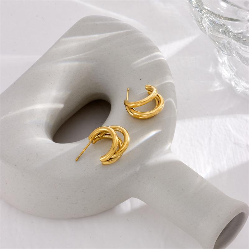 DIEYURO 316L Stainless Steel Exaggerated Multilayer Stud Earrings For Women Fashion C Type Female Earrings Simple Girl Jewelry