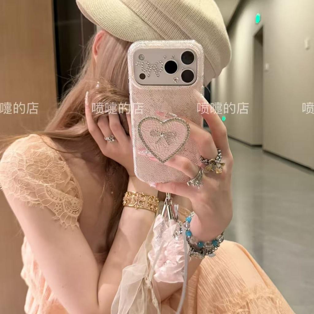 Jingxue naked pink snake pattern broken diamond miu bow is suitable for Apple 11promax mobile phone case iphone11/11.