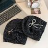 Pearl Bows Knitted Hat Elegant Ladies Hat Comfortable Soft Hat Shiny Glitter Hat for Men and Women