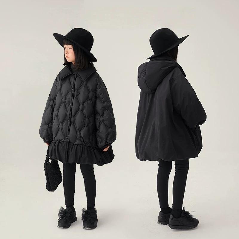

Girls Double-Sided Long Warm Jacket Casual Girl Hooded Winter Clothes 140 чорний