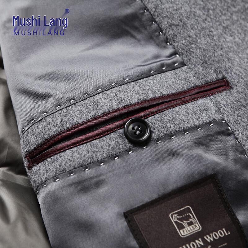 MUSHILANG Men's Wool Blend Long Business Casual Overcoat with Duck Down Liner