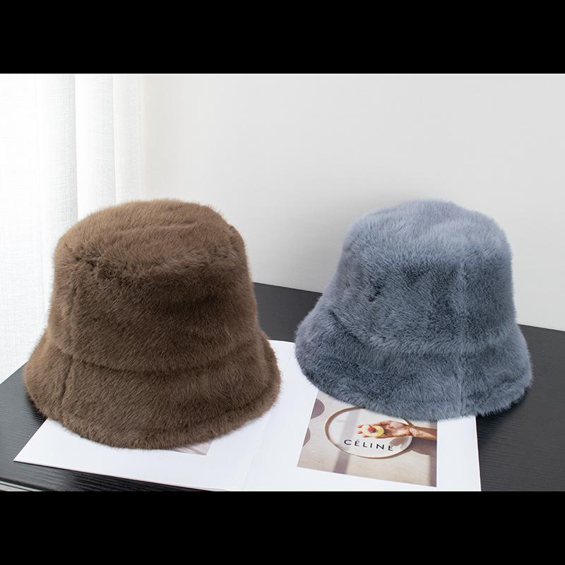 Imitacja Norki Kapelusz Wiaderkowy z Dużym Rondem Damski Polarowy Pogrubiony Puszysty Kapelusz Basinowy