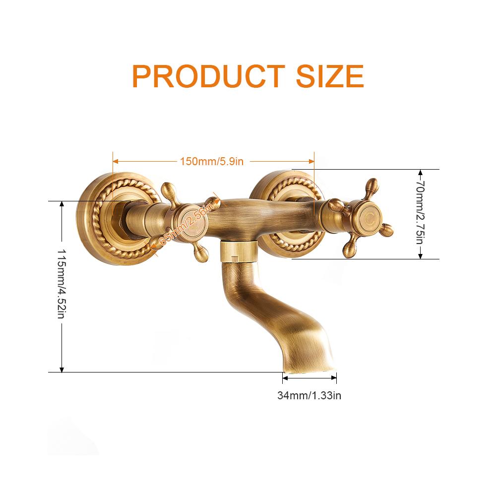 Vintage Copper Kitchen Faucet Hot Cold Water Mixer Tap Double Handle Sink Faucet Wall Mounted Water Tap for Home Bathroom