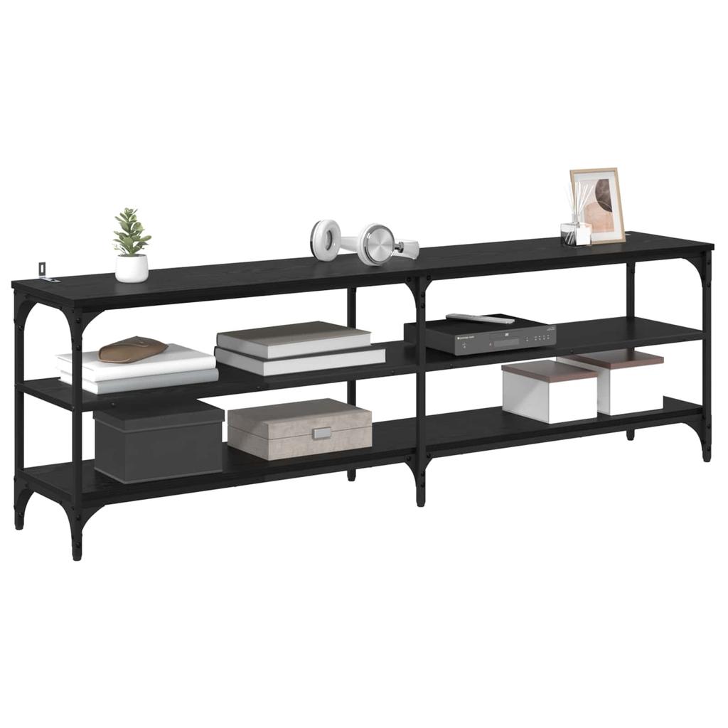 TV Stand In Black Oak Look 160 X 30 X 50 Cm
