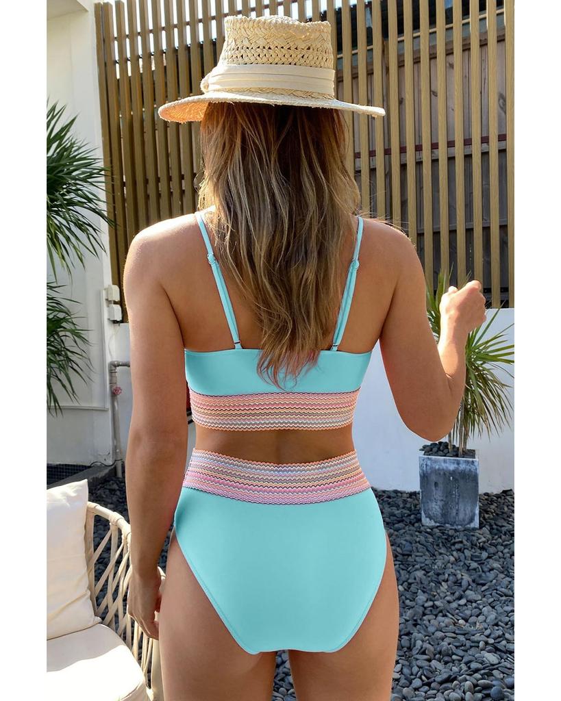 Azura Exchange Patchwork Striped Spaghetti Strap High Waist Bikini Swimsuit