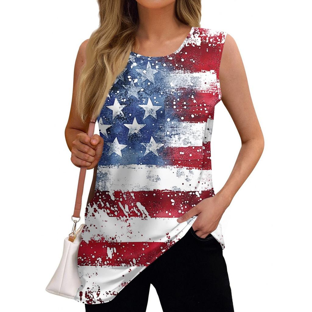 Women's Fashion Independence Day Printed Sleeveless T-Shirt Top