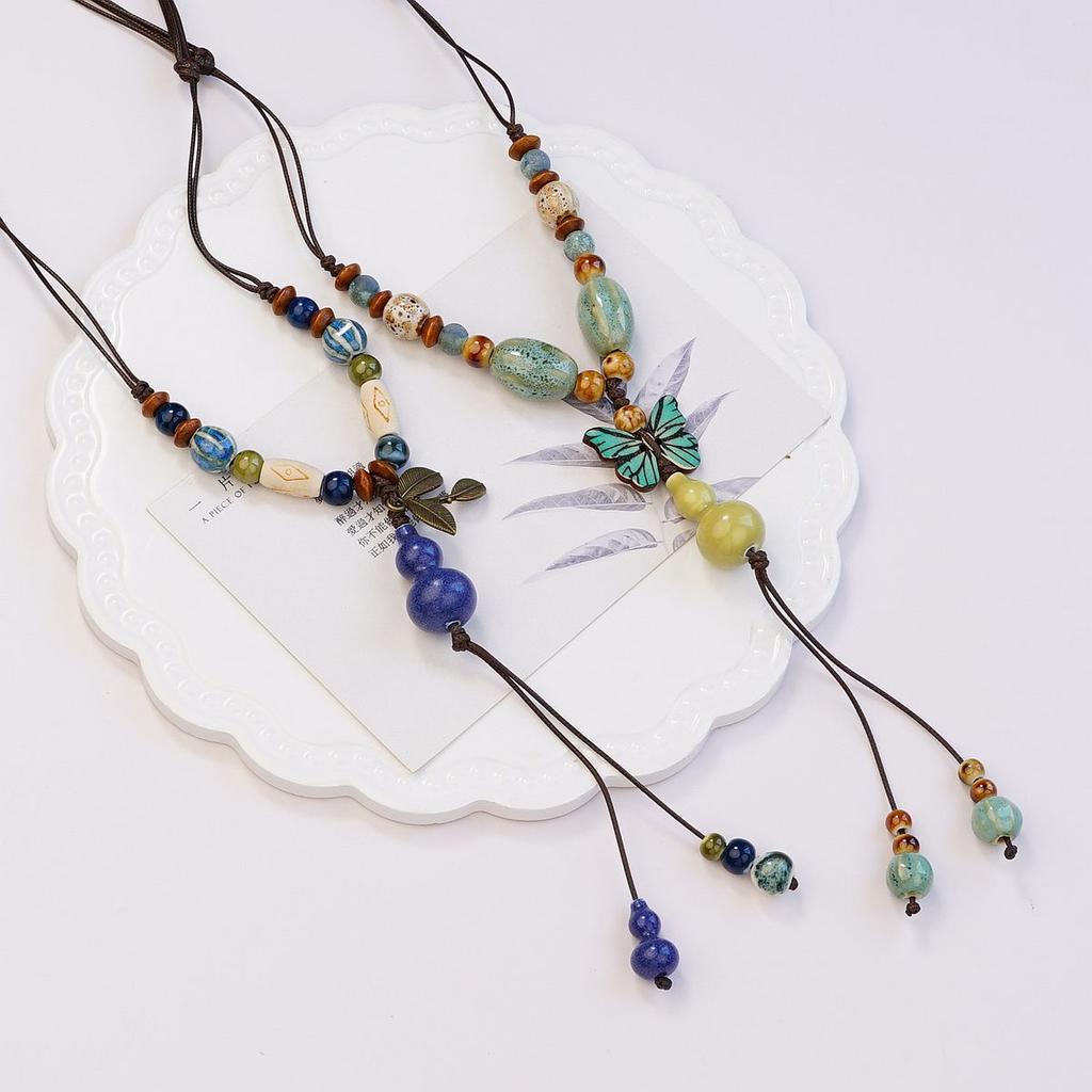 National Style Chinese Style Jingdezhen Ceramic Necklace Sweater Chain Porcelain Bead Bead Pendant Ancient Style Versatile