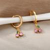 Crystal Fruit Cherry Drop Earrings For Women Stainless Steel Pink Cherry Earring Femme Fairy Fashion Boho Jewerly Gift
